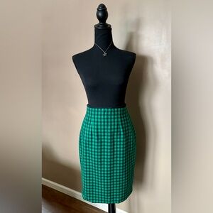 LAUREL West Germany vintage pencil skirt green black checkered wool sz 40